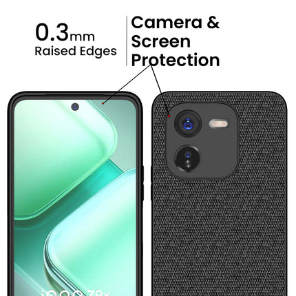 Mobizang Soft Fabric & Leather Hybrid Protective Back Cover for IQOO Z9X | Shockproof Slim Hard Anti Slip Back Case (Black,Blue)