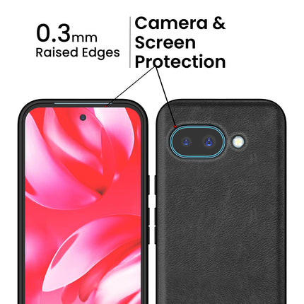 Mobizang Tux Leather Back Cover for Google Pixel 9A | Slim Shockproof Camera Protection Bumper Case (Black)