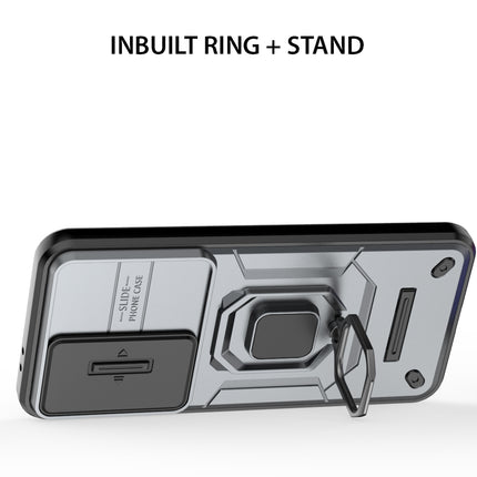 Mobizang Armor Slider Back Cover for Samsung Galaxy S25 | Inbuilt Ring + Camera Slider Shockproof Lens Protection Bumper Back Case (Grey)