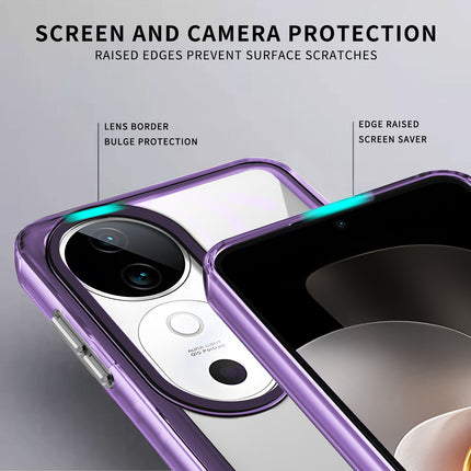 Mobizang Warrior Acrylic Clear Back Cover For Vivo V31 (5G) | Slim Shockproof [Military Grade Protection] Hybrid Bumper Case (Purple Sides)