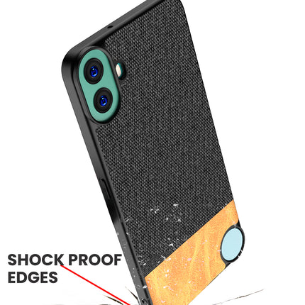 Mobizang Soft Fabric & Leather Hybrid Protective Back Cover for Nothing CMF Phone 1 | Shockproof Slim Hard Anti Slip Back Case (Black,Brown)