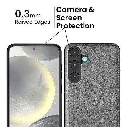 Mobizang Tux Leather Back Cover for Samsung Galaxy S25 | Slim Shockproof Camera Protection Bumper Case (Grey)