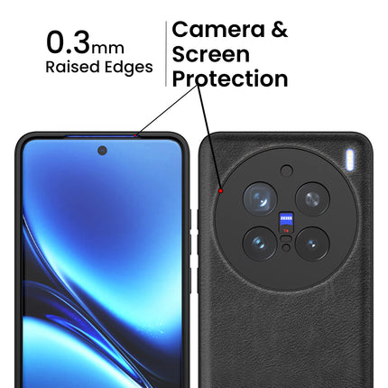 Mobizang Tux Leather Back Cover for Vivo X200 Pro (5G) | Slim Shockproof Camera Protection Bumper Case (Black)