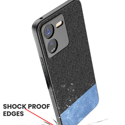 Mobizang Soft Fabric & Leather Hybrid Protective Back Cover for IQOO Z9 | Shockproof Slim Hard Anti Slip Back Case (Black,Blue)