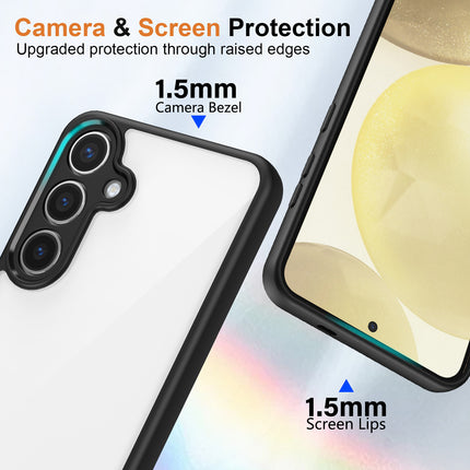 Mobizang Hawkeye Clear Back Cover for Samsung Galaxy S25 | Camera Lens Protector Shockproof Slim Clear Case Cover (Black Sides)