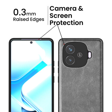 Mobizang Tux Leather Back Cover for iQoo Neo 10R | Slim Shockproof Camera Protection Bumper Case (Grey)