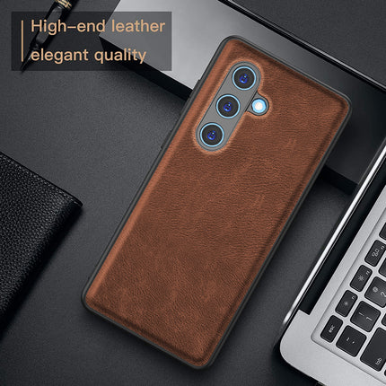 Mobizang Tux Leather Back Cover for Samsung Galaxy S24 FE | Slim Shockproof Camera Protection Bumper Case (Brown)