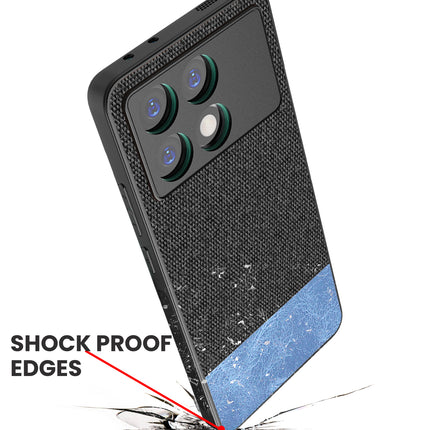 Mobizang Soft Fabric & Leather Hybrid Protective Back Cover for Poco X6 Pro | Shockproof Slim Hard Anti Slip Back Case (Black,Blue)