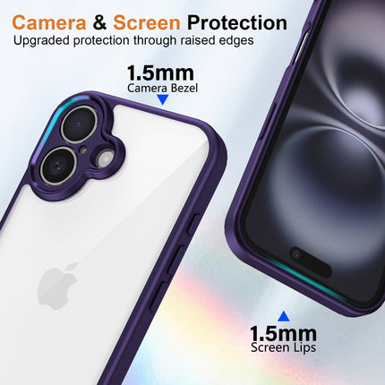 Mobizang Hawkeye Clear Back Cover for Apple iPhone 16 | Camera Lens Protector Shockproof Slim Clear Case Cover (Purple Sides)