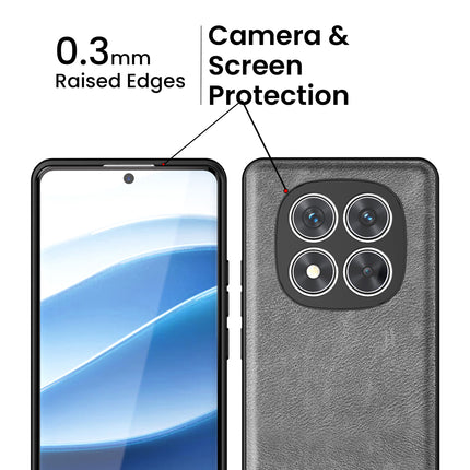 Mobizang Tux Leather Back Cover for Redmi Note 14 Pro (5G) | Slim Shockproof Camera Protection Bumper Case (Grey)