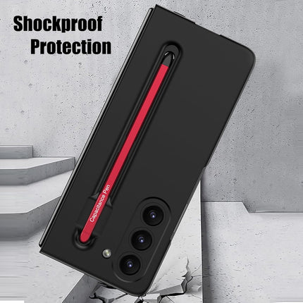 Mobizang Contrast Ulta Thin PC Case for Samsung Galaxy Z Fold 6 | Inbuilt S-Pen Holder Stand Hybrid Back Cover (Black with Red Pen)