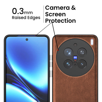 Mobizang Tux Leather Back Cover for Vivo X200 Pro (5G) | Slim Shockproof Camera Protection Bumper Case (Brown)
