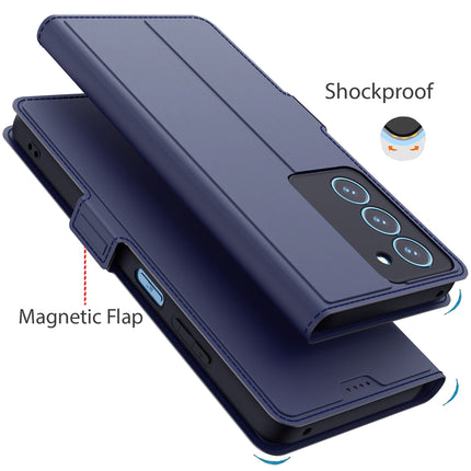 Mobizang Noble Slim Magnetic Leather Flip Case Cover for Realme 14X | Card Holder Stand Flip Wallet Case (Blue)