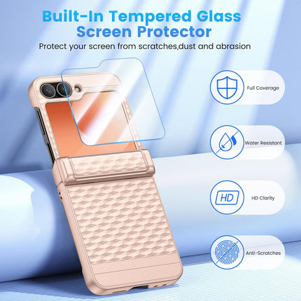 Mobizang Geometric Hinge Protection Back Cover for Samsung Galaxy Z Flip6 / Flip 6 | with [Inbuilt Glass] Full Body Shockproof Hard Back Case (Golden)