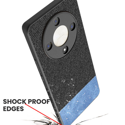 Mobizang Soft Fabric & Leather Hybrid Protective Back Cover for Honor X9B (5G) | Shockproof Slim Hard Anti Slip Back Case (Black,Blue)