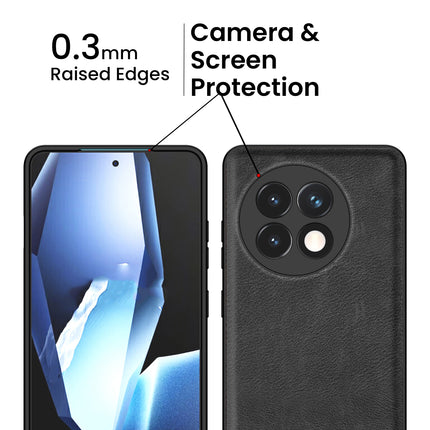 Mobizang Tux Leather Back Cover for OnePlus 13R | Slim Shockproof Camera Protection Bumper Case (Black)