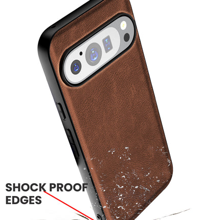 Mobizang Tux Leather Back Cover for Google Pixel 9 / Pixel 9 PRO | Slim Shockproof Camera Protection Bumper Case (Brown)