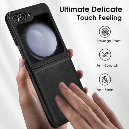 Mobizang Tux Leather Back Cover for Samsung Galaxy Z Flip 6 | Slim Shockproof Camera Protection Bumper Case (Black)