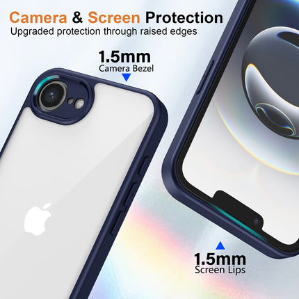 Mobizang Hawkeye Clear Back Cover for Apple iPhone 16E | Camera Lens Protector Shockproof Slim Clear Case Cover (Blue Sides)