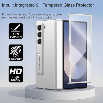 Mobizang Magnetic Hinge With Inbuilt Stand Case for Samsung Galaxy Z Fold 6 | Shockproof Stand Hybrid Bumper Back Cover (Silver)