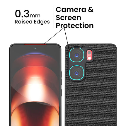 Mobizang Soft Fabric & Leather Hybrid Protective Back Cover for IQOO Neo 9 Pro | Shockproof Slim Hard Anti Slip Back Case (Black,Blue)