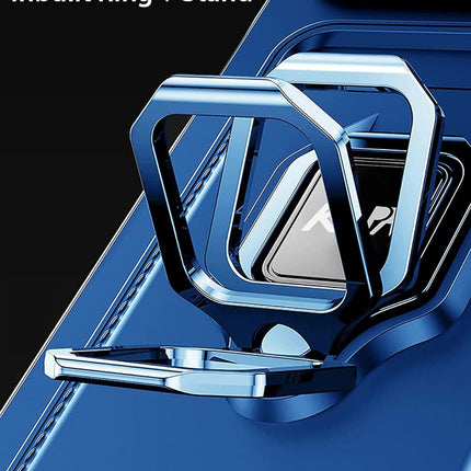 Mobizang Bisen Back Cover for Samsung Galaxy S24 FE | Inbuilt Camera Slider Ring Stand and Card Pocket Shockproof Slim Bumper Back Case (Blue)