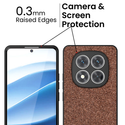 Mobizang Soft Fabric & Leather Hybrid Protective Back Cover for Redmi Note 14 Pro Plus | Shockproof Slim Hard Anti Slip Back Case (Brown)