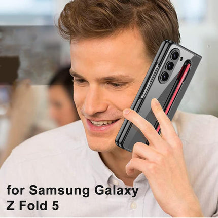 Mobizang Phantom Contrast Case for Samsung Galaxy Z Fold 6 | Inbuilt S-Pen Holder Hybrid Back Cover (Black with Red Pen)