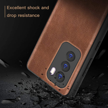 Mobizang Tux Leather Back Cover for Oppo Reno 12 Pro (5G) | Slim Shockproof Camera Protection Bumper Case (Brown)