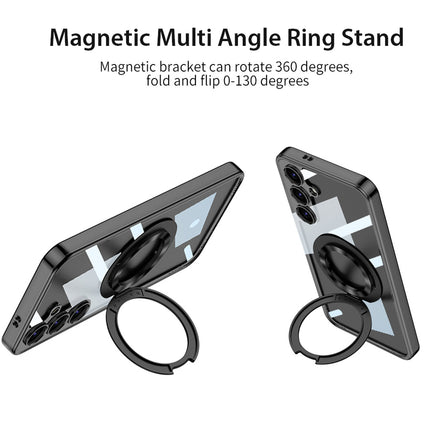 Mobizang Clear Airbag + Ring Back Case for Samsung Galaxy S25 | Transparent Shockproof Slim Hard PC Shell Protective Cover (Black)