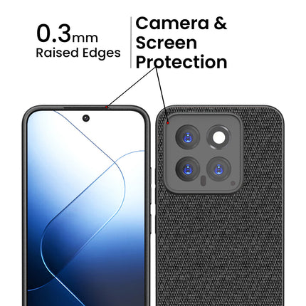 Mobizang Soft Fabric & Leather Hybrid Protective Back Cover for Xiaomi 14 (5G) | Shockproof Slim Hard Anti Slip Back Case (Black,Blue)