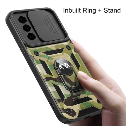Mobizang Tank Back Cover for Samsung Galaxy A36 | Inbuilt Ring + Slider Shockproof Lens Protection Bumper Back Case (Green)