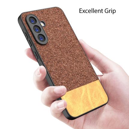 Mobizang Soft Fabric & Leather Hybrid Protective Back Cover for Samsung Galaxy A56 | Shockproof Slim Hard Anti Slip Back Case (Brown)
