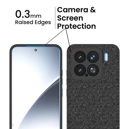 Mobizang Soft Fabric & Leather Hybrid Protective Back Cover for Xiaomi 15 5G | Shockproof Slim Hard Anti Slip Back Case (Black,Blue)