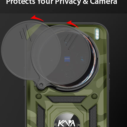 Mobizang Tank Back Cover for Vivo X200 (5G) | Inbuilt Ring + Slider Shockproof Lens Protection Bumper Back Case (Green)