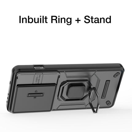 Mobizang Armor Slider Back Cover for OnePlus 13 | Inbuilt Ring + Camera Slider Shockproof Lens Protection Bumper Back Case (Black)