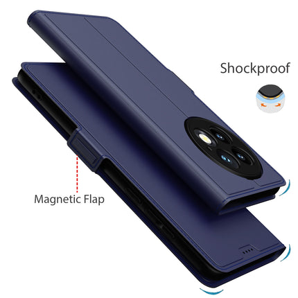 Mobizang Noble Slim Magnetic Leather Flip Case Cover for OnePlus 13 | Card Holder Stand Flip Wallet Case (Blue)