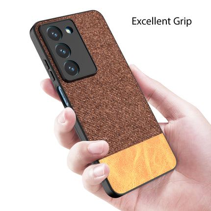 Mobizang Soft Fabric & Leather Hybrid Protective Back Cover for Realme 14X | Shockproof Slim Hard Anti Slip Back Case (Brown)