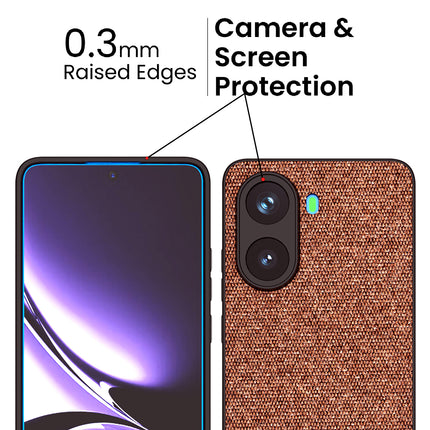 Mobizang Soft Fabric & Leather Hybrid Protective Back Cover for Poco X7 Pro | Shockproof Slim Hard Anti Slip Back Case (Brown)