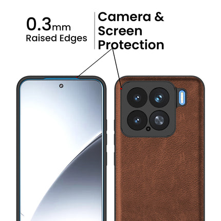 Mobizang Tux Leather Back Cover for Xiaomi 15 5G | Slim Shockproof Camera Protection Bumper Case (Brown)