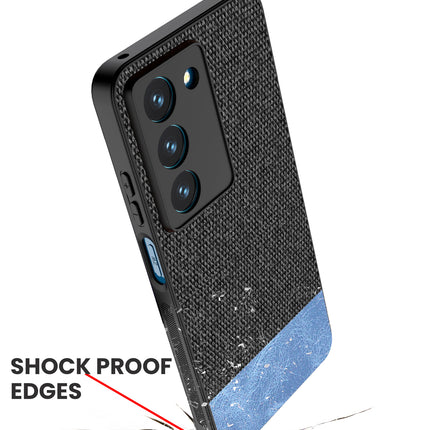 Mobizang Soft Fabric & Leather Hybrid Protective Back Cover for Realme 14X | Shockproof Slim Hard Anti Slip Back Case (Black,Blue)