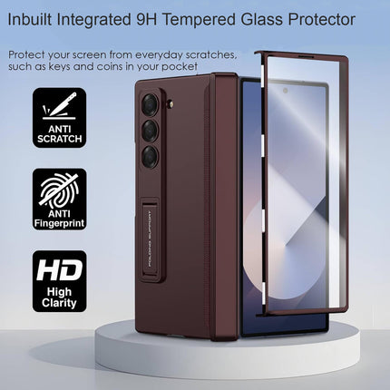 Mobizang Magnetic Hinge With Inbuilt Stand Case for Samsung Galaxy Z Fold 6 | Shockproof Stand Hybrid Bumper Back Cover (Wine Red)