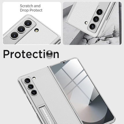 Mobizang Leather Case for Samsung Galaxy Z Fold 6 | Inbuilt Stand Hybrid Back Cover (Silver)