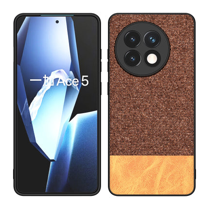 Mobizang Soft Fabric & Leather Hybrid Protective Back Cover for OnePlus 13R | Shockproof Slim Hard Anti Slip Back Case (Brown)