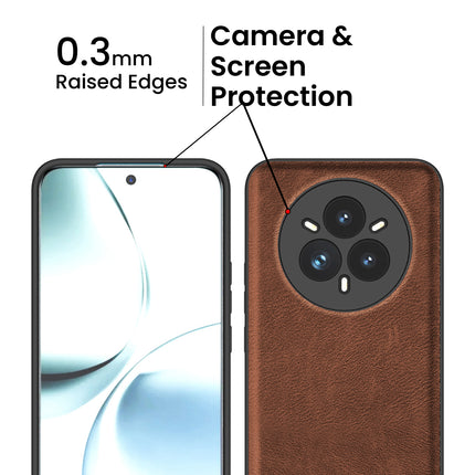 Mobizang Tux Leather Back Cover for Realme 14 Pro 5G | Slim Shockproof Camera Protection Bumper Case (Brown)