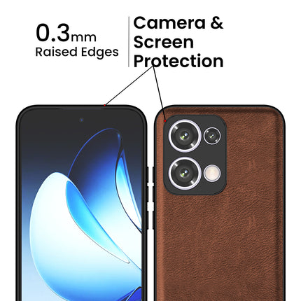 Mobizang Tux Leather Back Cover for Oppo Reno 13 5G | Slim Shockproof Camera Protection Bumper Case (Brown)