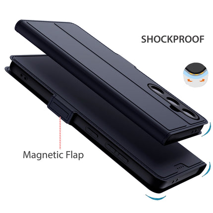 Mobizang Noble Slim Magnetic Leather Flip Case Cover for Samsung Galaxy S24 FE | Card Holder Stand Flip Wallet Case (Blue)