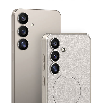 Mobizang Ultra Thin Leather & Magsafe Back Case for Samsung Galaxy S25 Plus | with Wireless Charging Support Ring Full Body Protection Back Cover (Titanium)