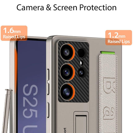 Mobizang Ultra Thin Band + Stand Back Case for Samsung S25 Ultra | Slim Camera Lens Protection Cover with Kickstand (Titanium)