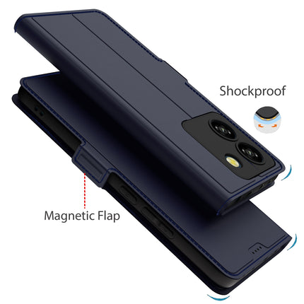Mobizang Noble Slim Magnetic Leather Flip Case Cover for Poco M7 Pro | Card Holder Stand Flip Wallet Case (Blue)
